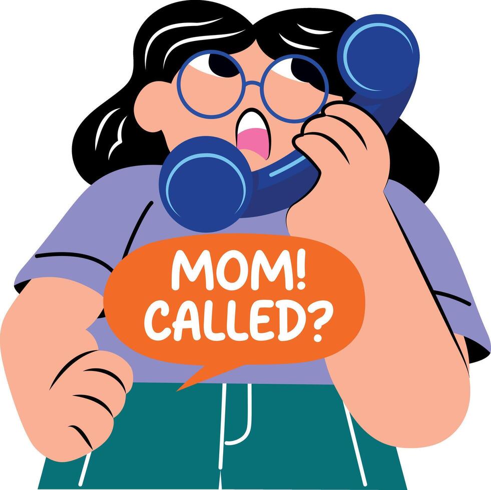 Person calling to her mom, flat sticker vector