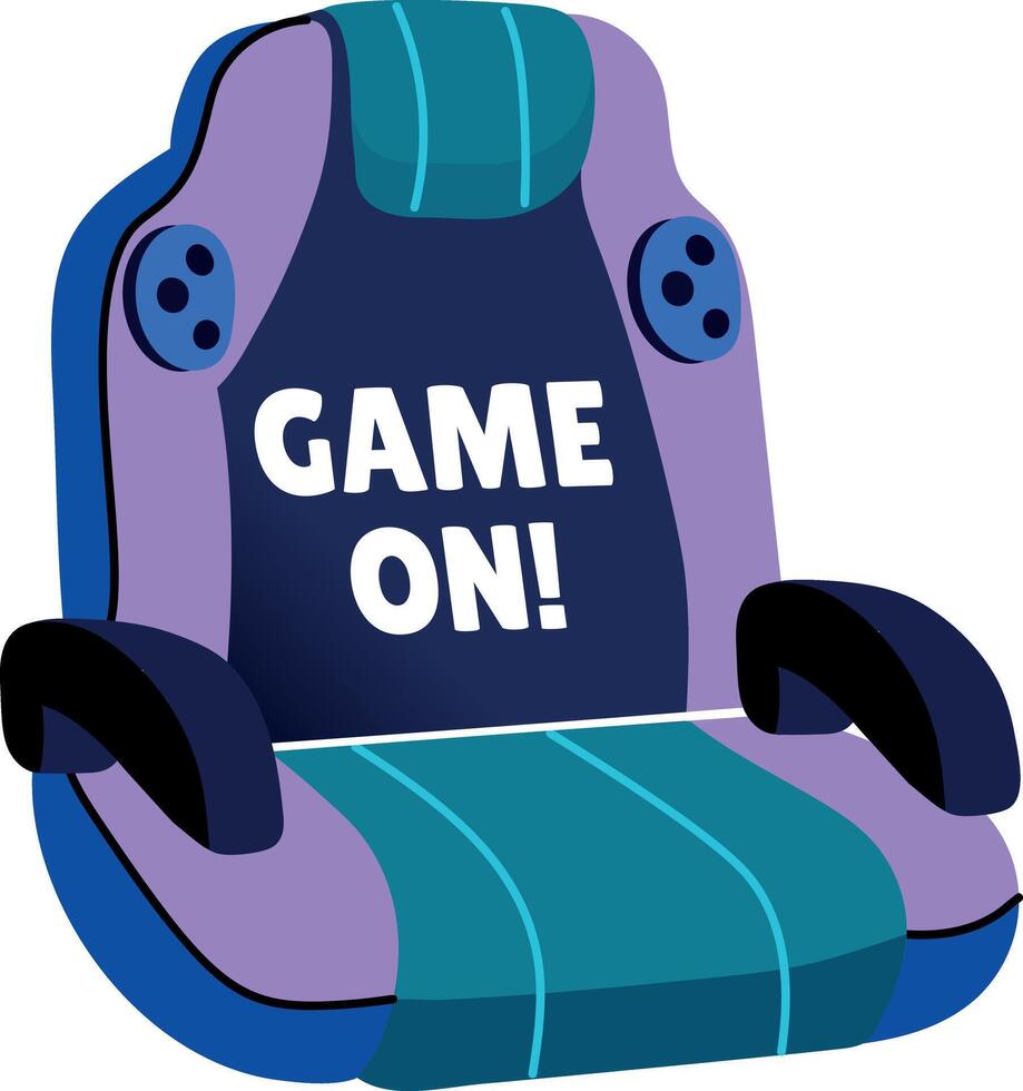 A play chair with game on typography, flat sticker vector