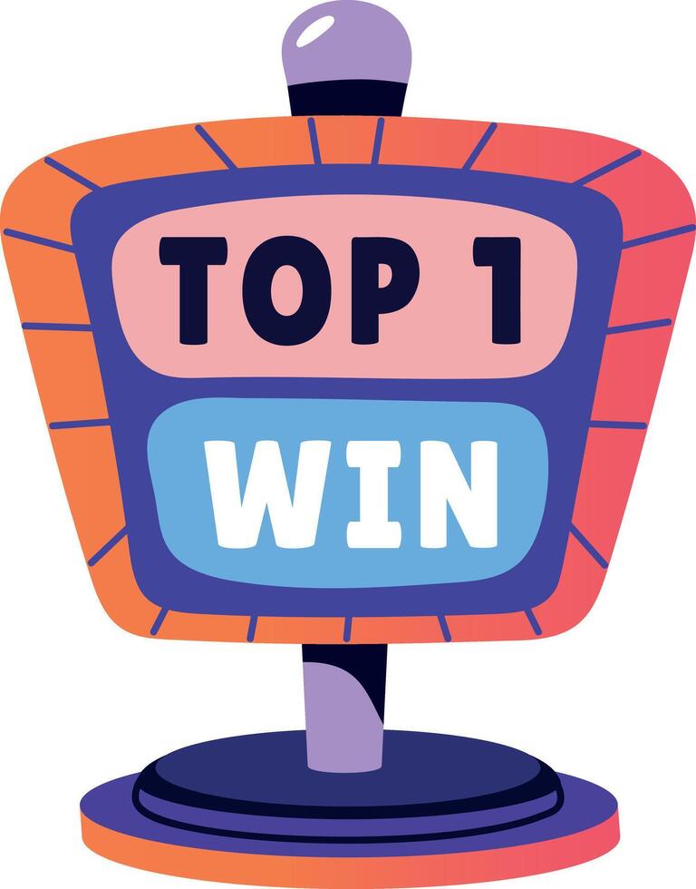 Flat sticker showing top win trophy with typography vector
