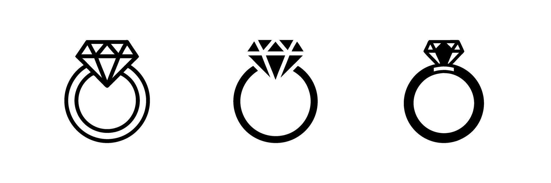 Set of diamond ring icons for wedding or jewelry projects. Scalable and editable for invitations logos or romantic themed designs. vector