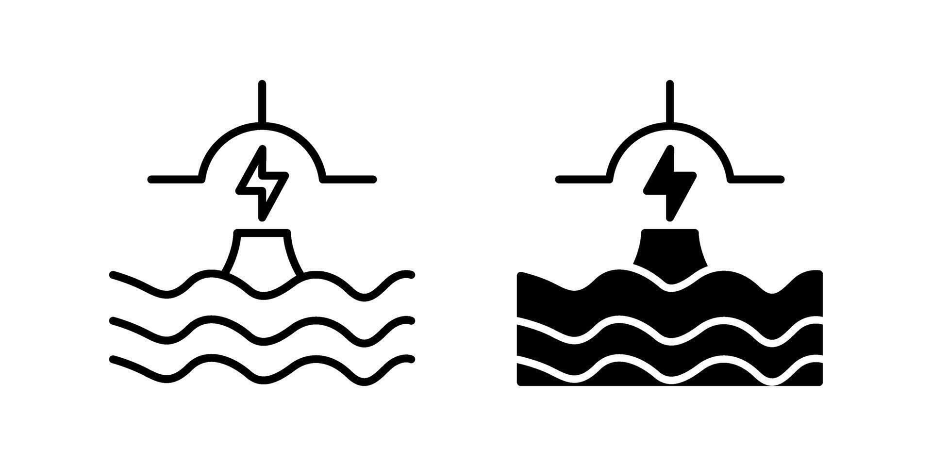 Ocean Wave Energy Line and Glyph Icon Collection vector