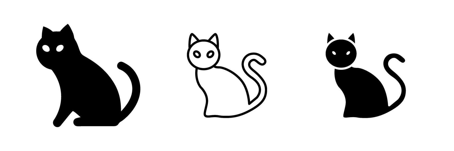Simple art black cat icons for pet, Halloween, or mystical themes. Scalable and editable for logos, stickers, or children illustrations. vector