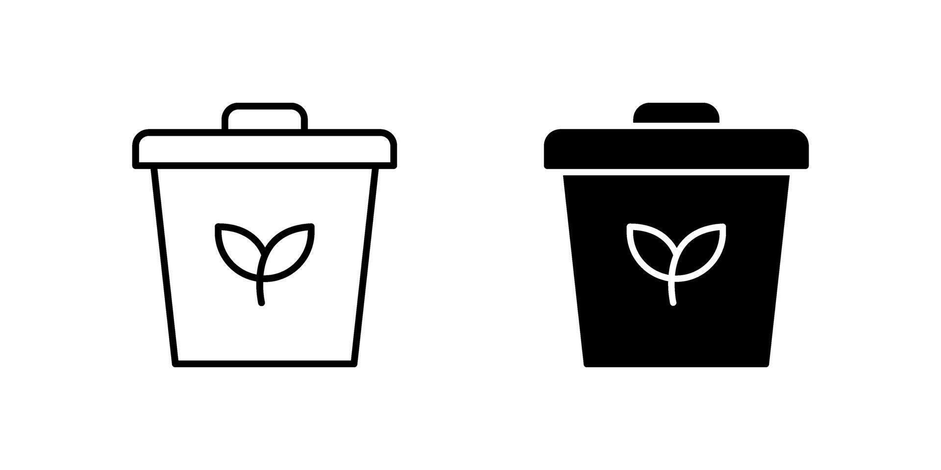 Organic Waste Bin Line and Glyph Icon Set vector