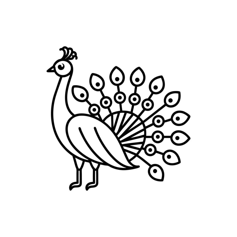 a black and white drawing of a peacock vector