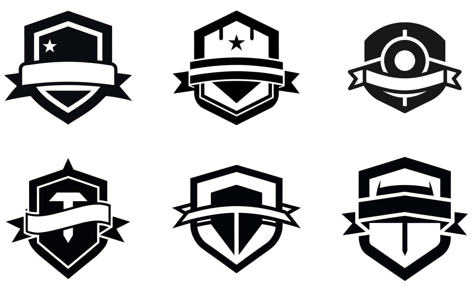 black and white shield logos vector