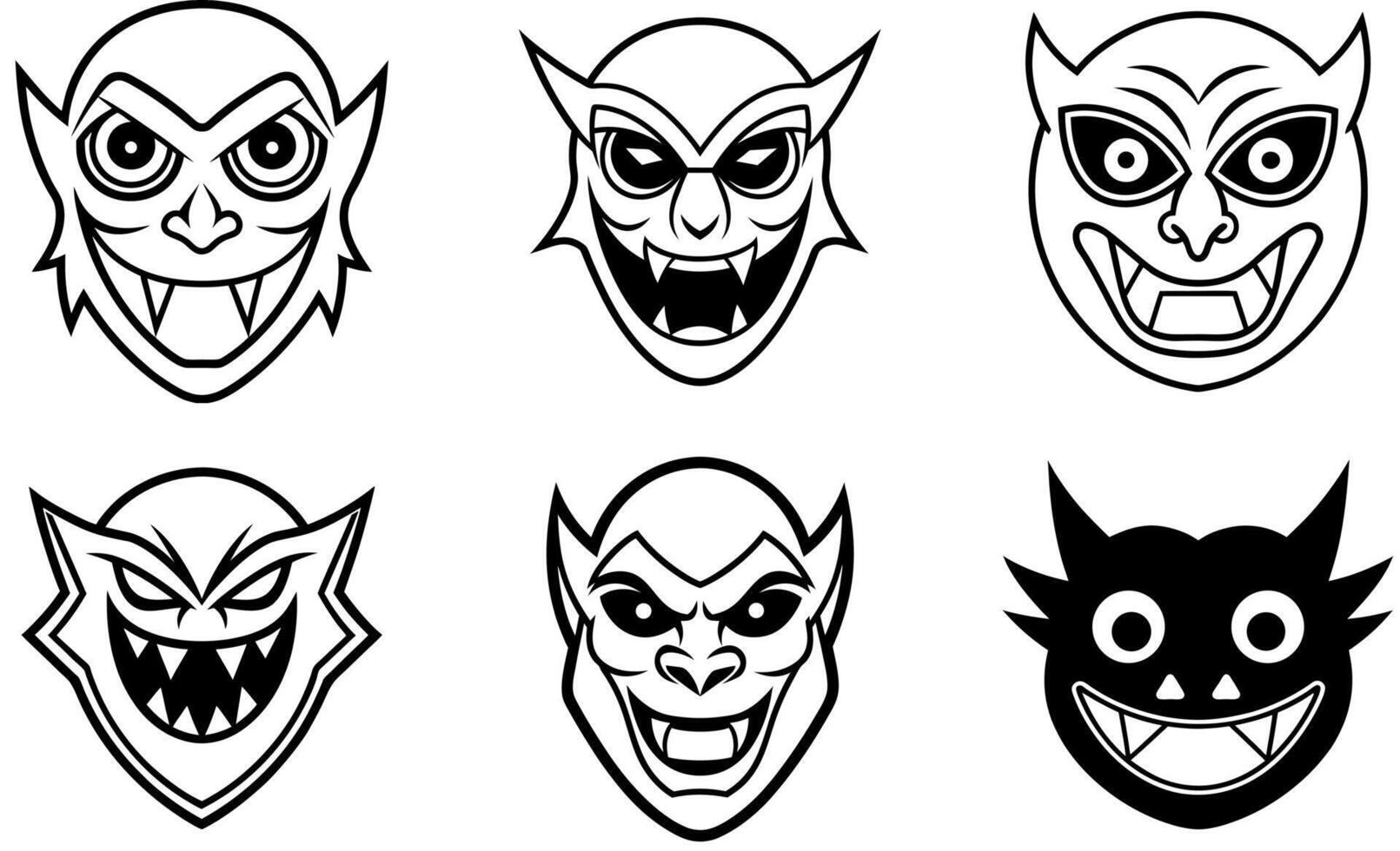 Black and White Demon Faces vector