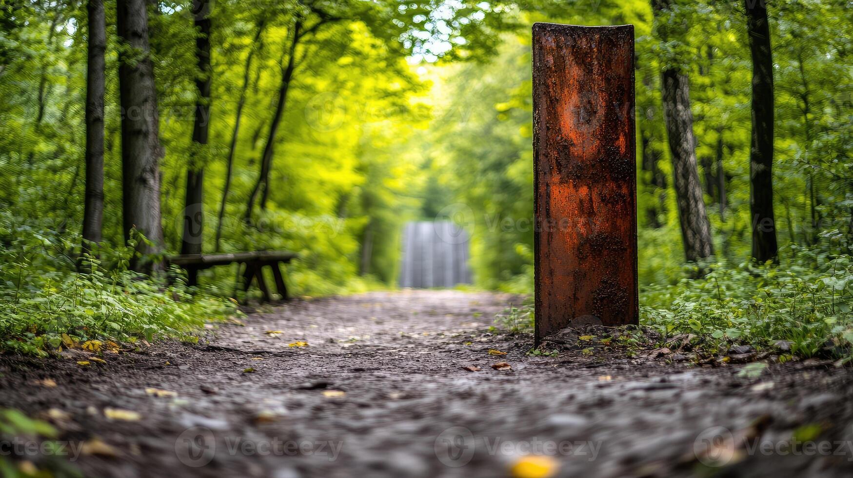 Intriguing Metal Structure Amongst Lush Greenery in a Forest Setting photo