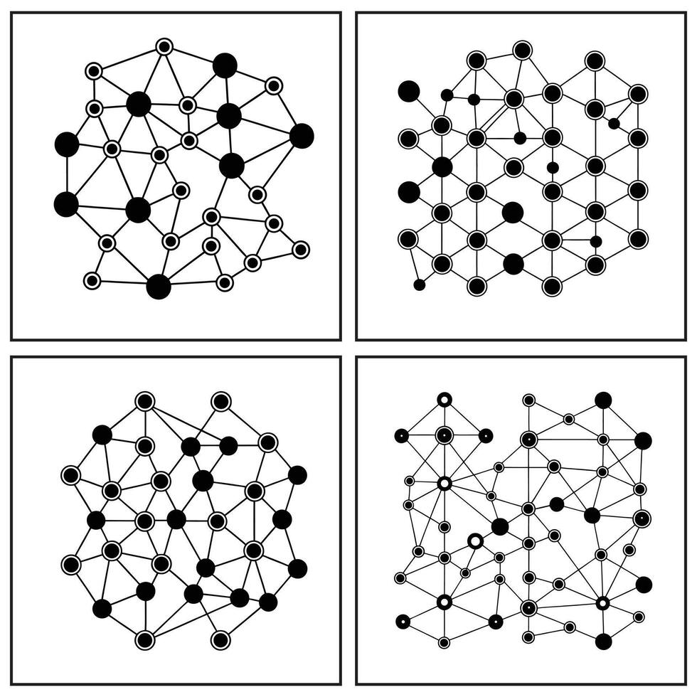 four black and white images of a network of dots vector