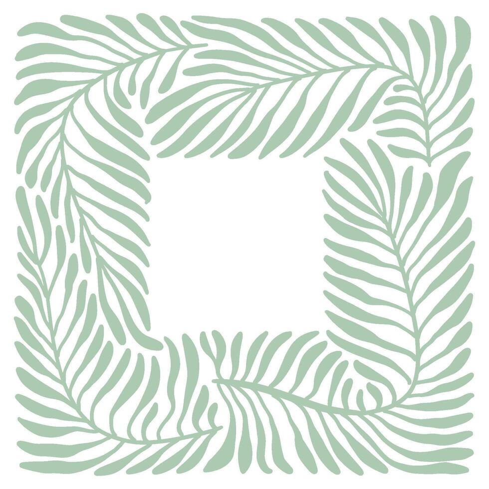 Retro floral square frame or cover. Botanic design elements in wavy and naive style. Boho palm leaves branches print for vintage poster, social media, packaging or greeting card. illustration vector
