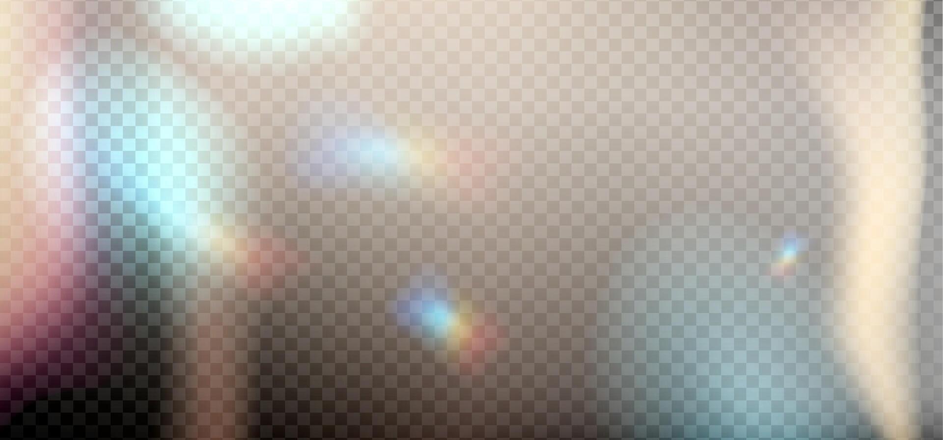 Rainbow reflection highlight. Glittering overlay for social media backgrounds, product presentations, photo shots. Glare dispersion from water and glass. Layered vector