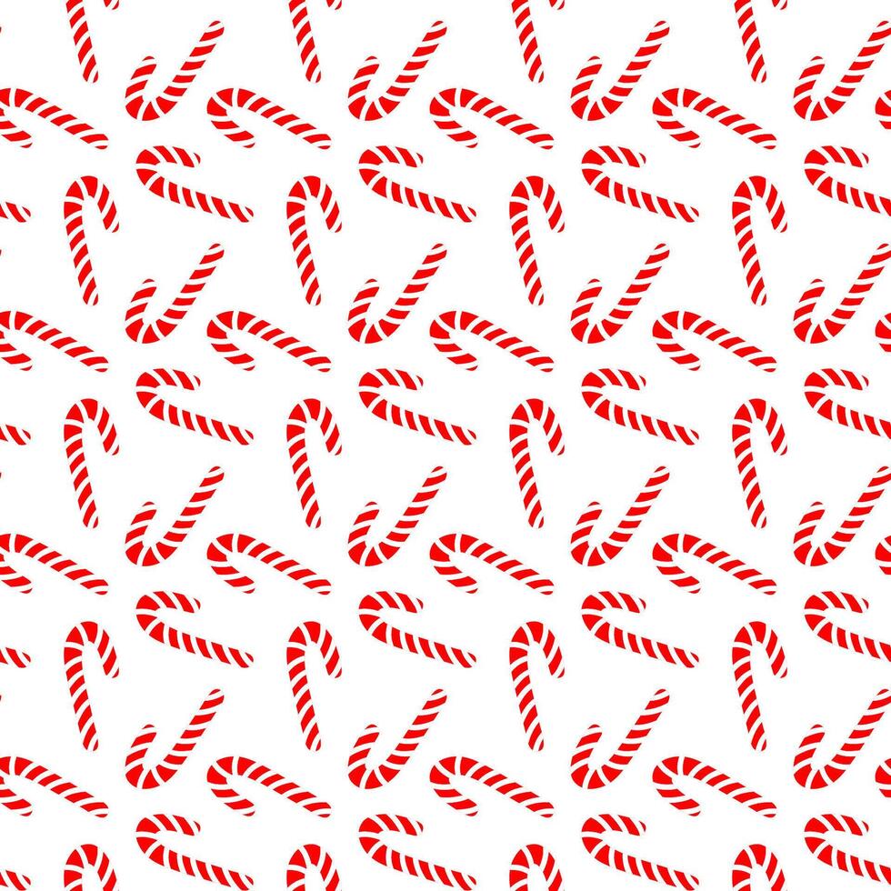 Christmas seamless pattern with candy cane. Hand drawn cute striped candy cane stick isolated on white background. Festive candy cane wrapping, wallpaper for Christmas and New Year. Xmas swirl candy vector