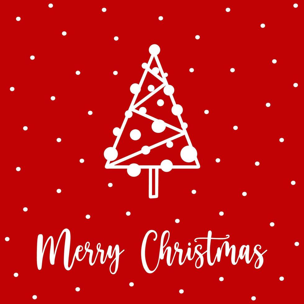 Christmas tree in geometric style for greeting card. Hand drawn Xmas tree with circles and lines on red background. Concept modern Christmas tree greeting card to send Merry Christmas wishes. vector