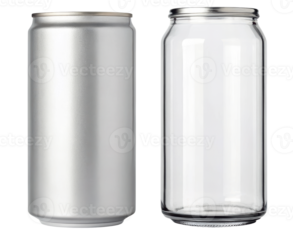 Metal can and empty glass jar on a transparent background png