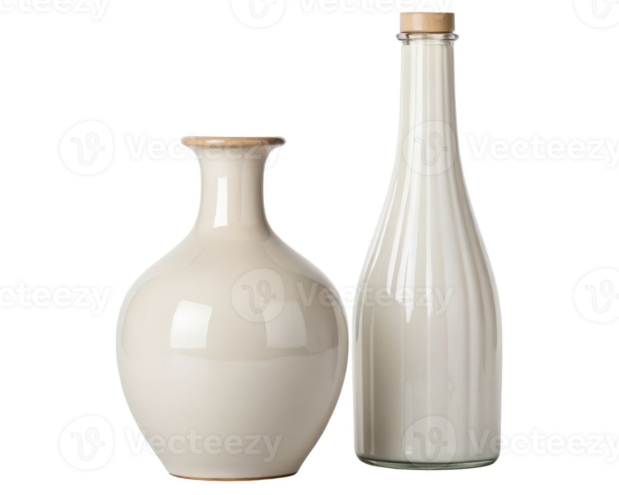 Pair of decorative vases with minimalist elegance on a transparent background png