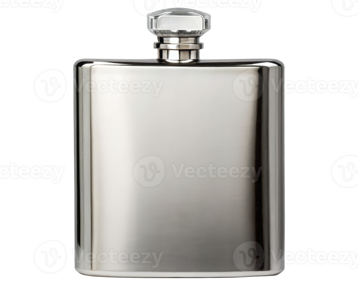 Stylish stainless steel flask for on-the-go drinks on a transparent background png