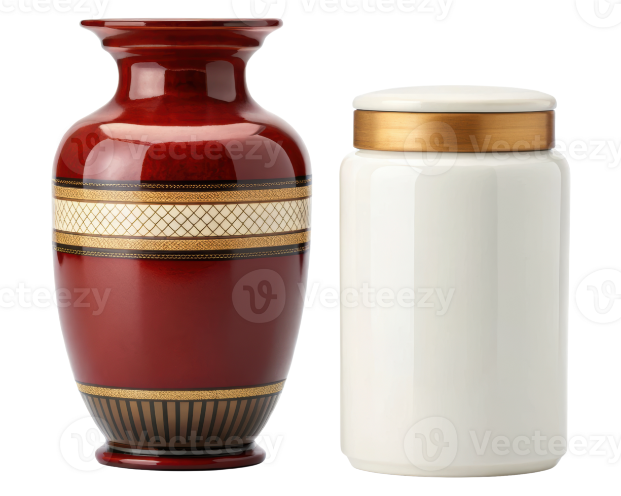 Decorative vase and storage jar with elegant designs on a transparent background png