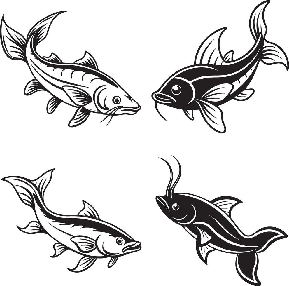 stinging fish line art icon set vector