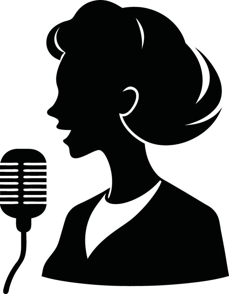 Silhouette of a Woman Singing into a Microphone vector