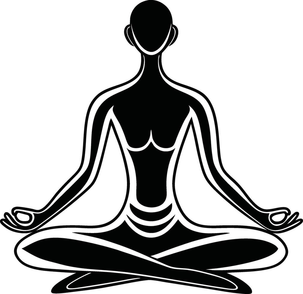 Silhouette of a person in a meditative yoga pose. vector