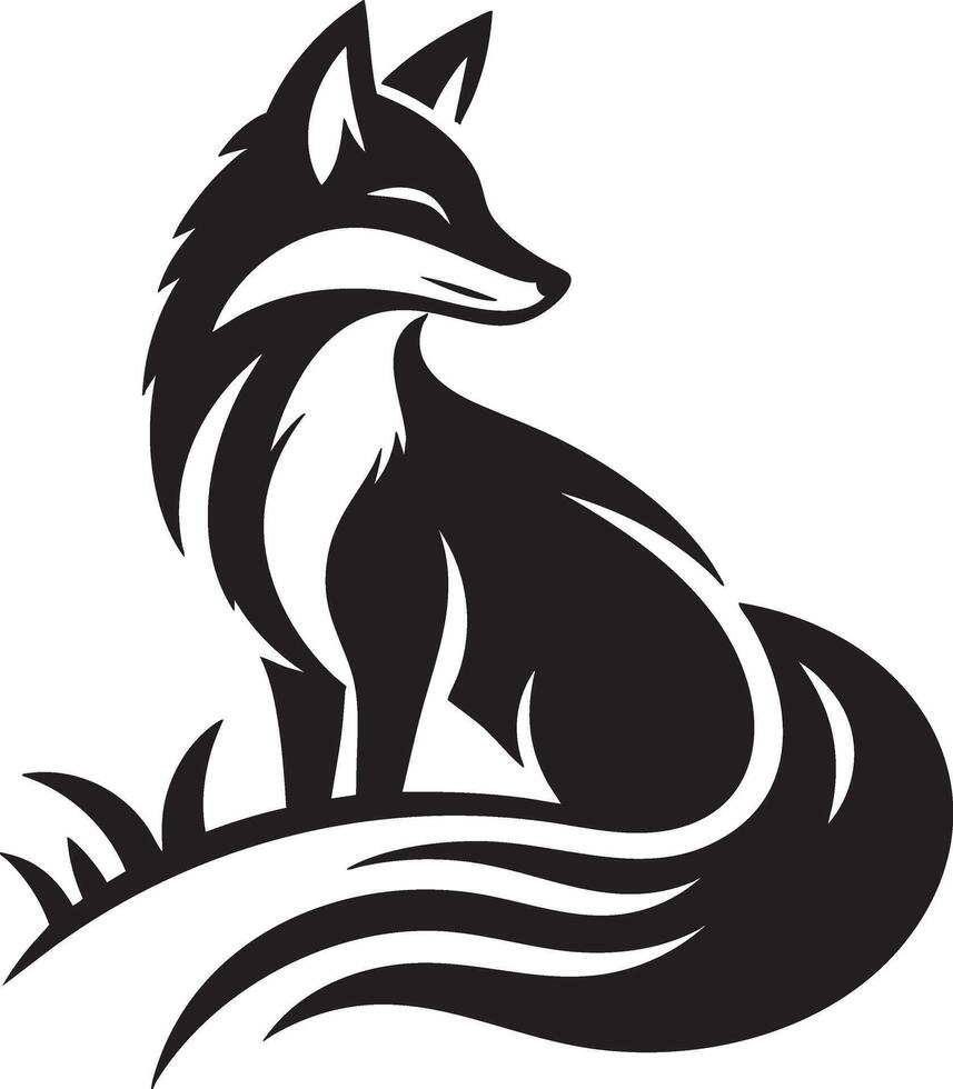 A black tribal illustration of a wild fox head symbol vector
