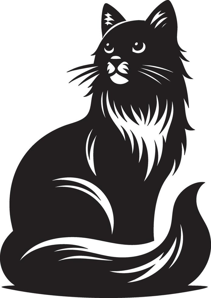Cute black feline cartoon illustration of a sitting kitty with a tail vector