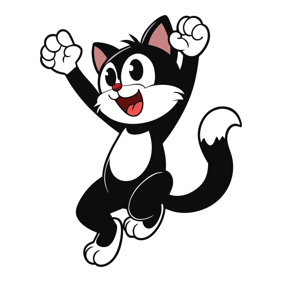 Adorable Kitten Reaching Upward Playful Black and White Illustration vector