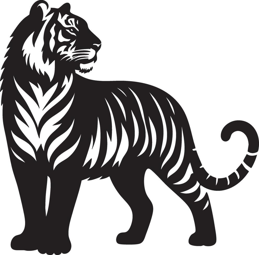 A wild, striped tiger illustration, a black and white mammal from the zoo vector