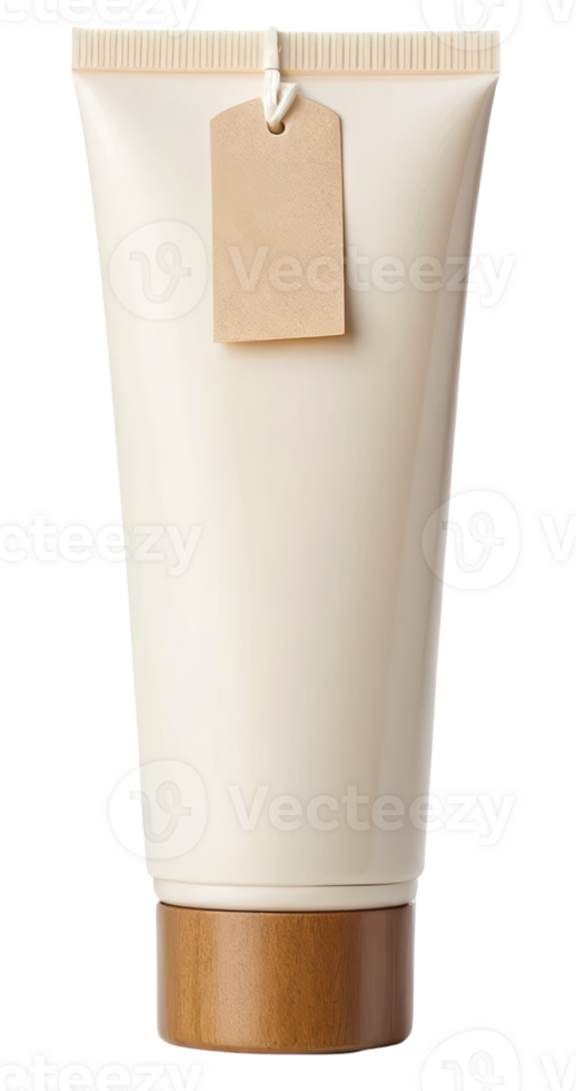 Squeezable cream tube with a wooden cap for cosmetics on a transparent background png