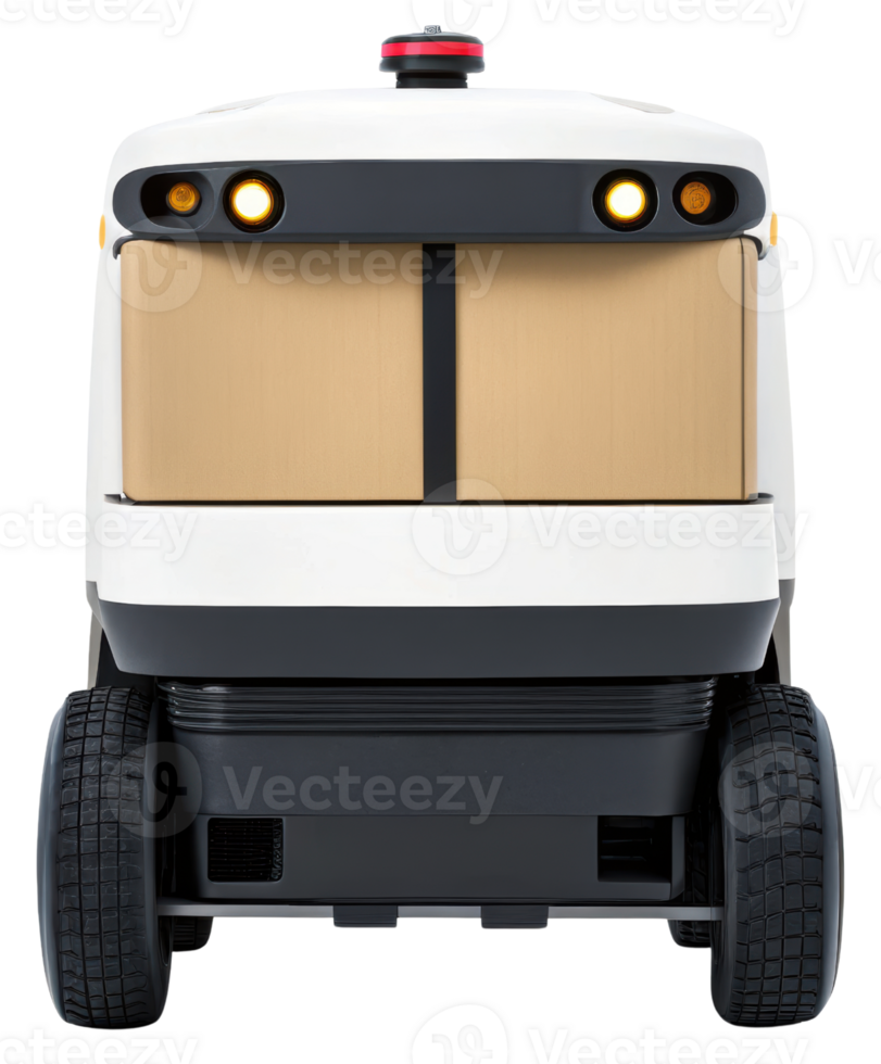 Compact delivery robot designed for efficient transport on a transparent background png
