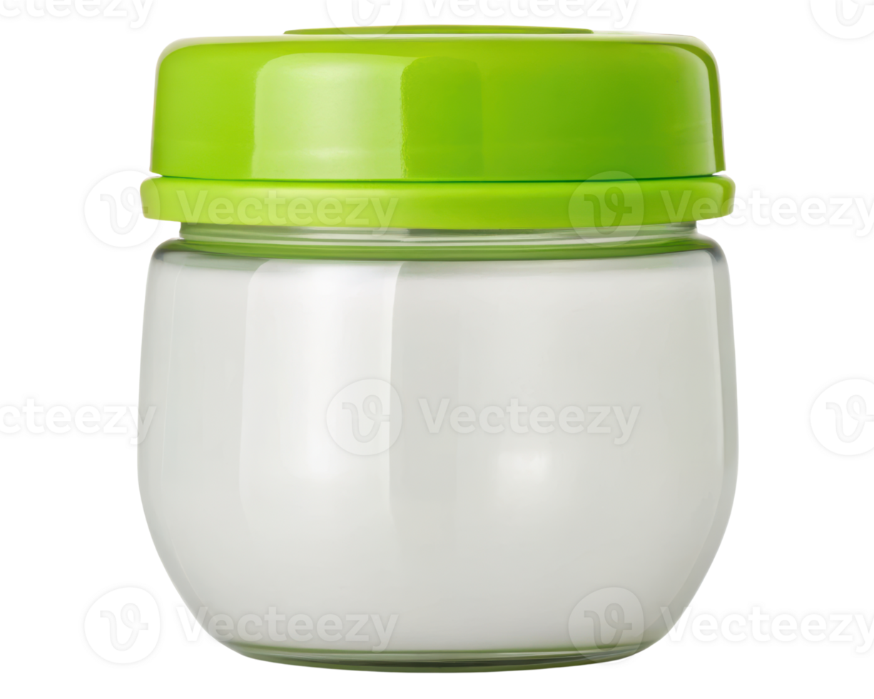 Clear jar with a green lid ideal for kitchen storage on a transparent background png