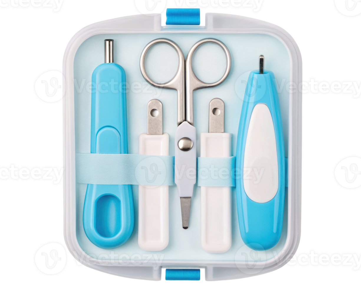 Essential grooming kit with various handy tools on a transparent background png