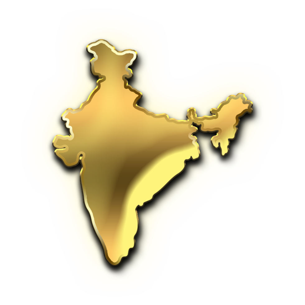 3D Golden India Map On Transparent Background png