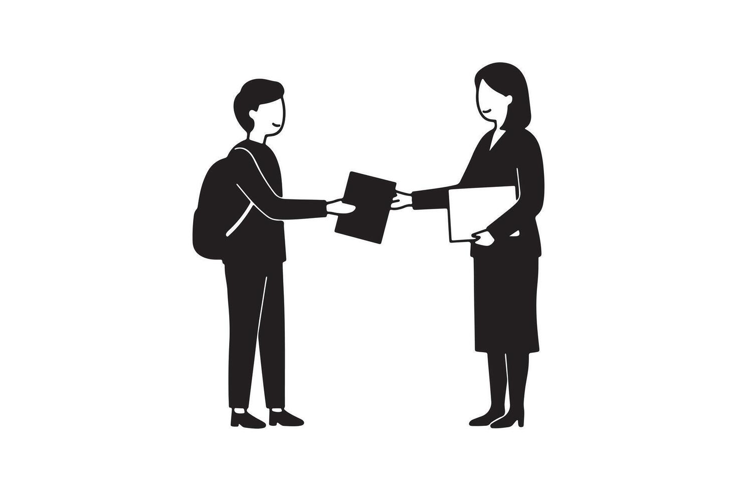 Silhouette of Student Submitting Work to Teacher vector