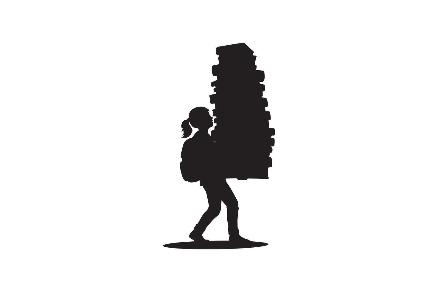 Overworked Student Silhouette Carrying Heavy Book Stack vector