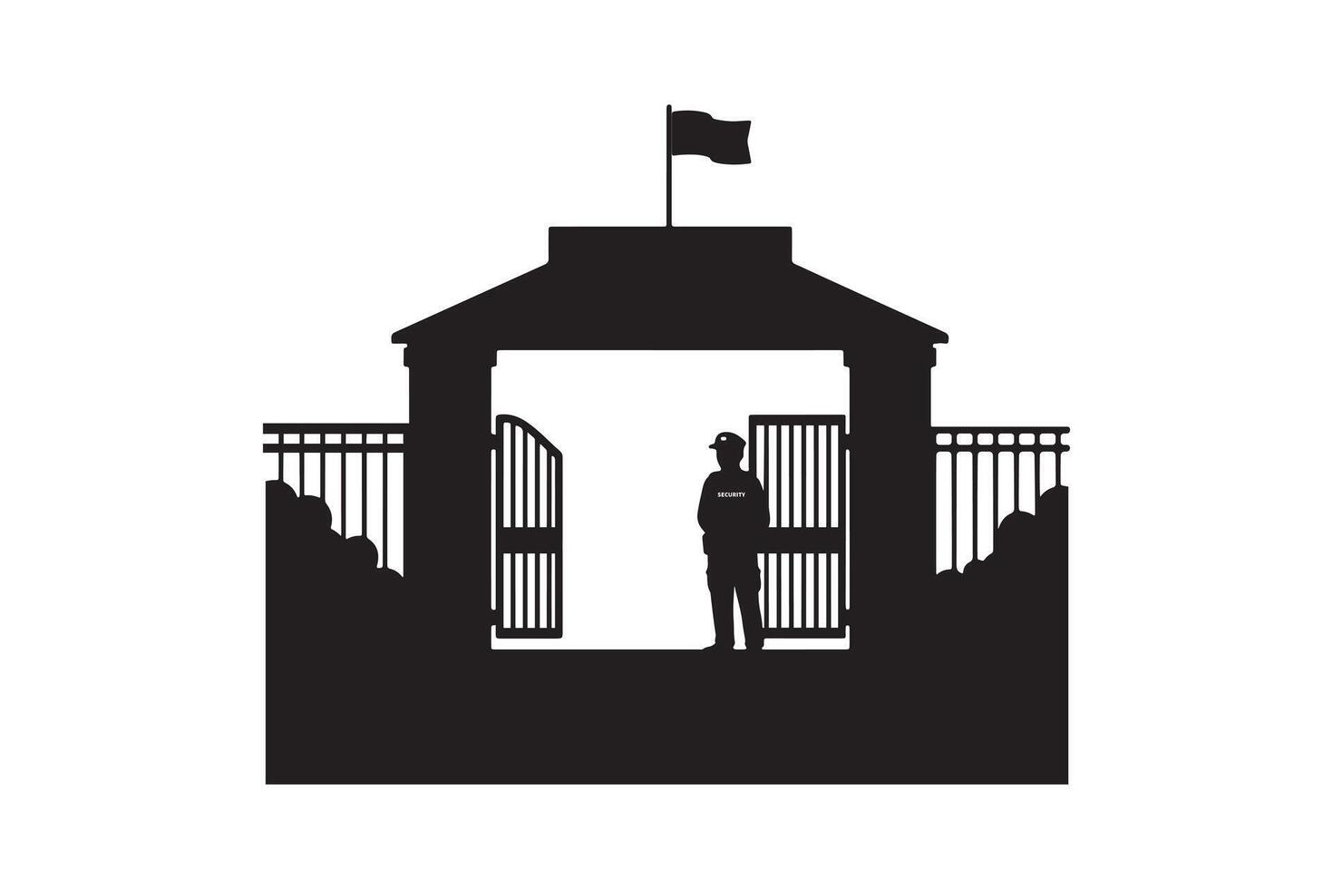 Guard at Entrance Gate Security Checkpoint Silhouette Illustration vector