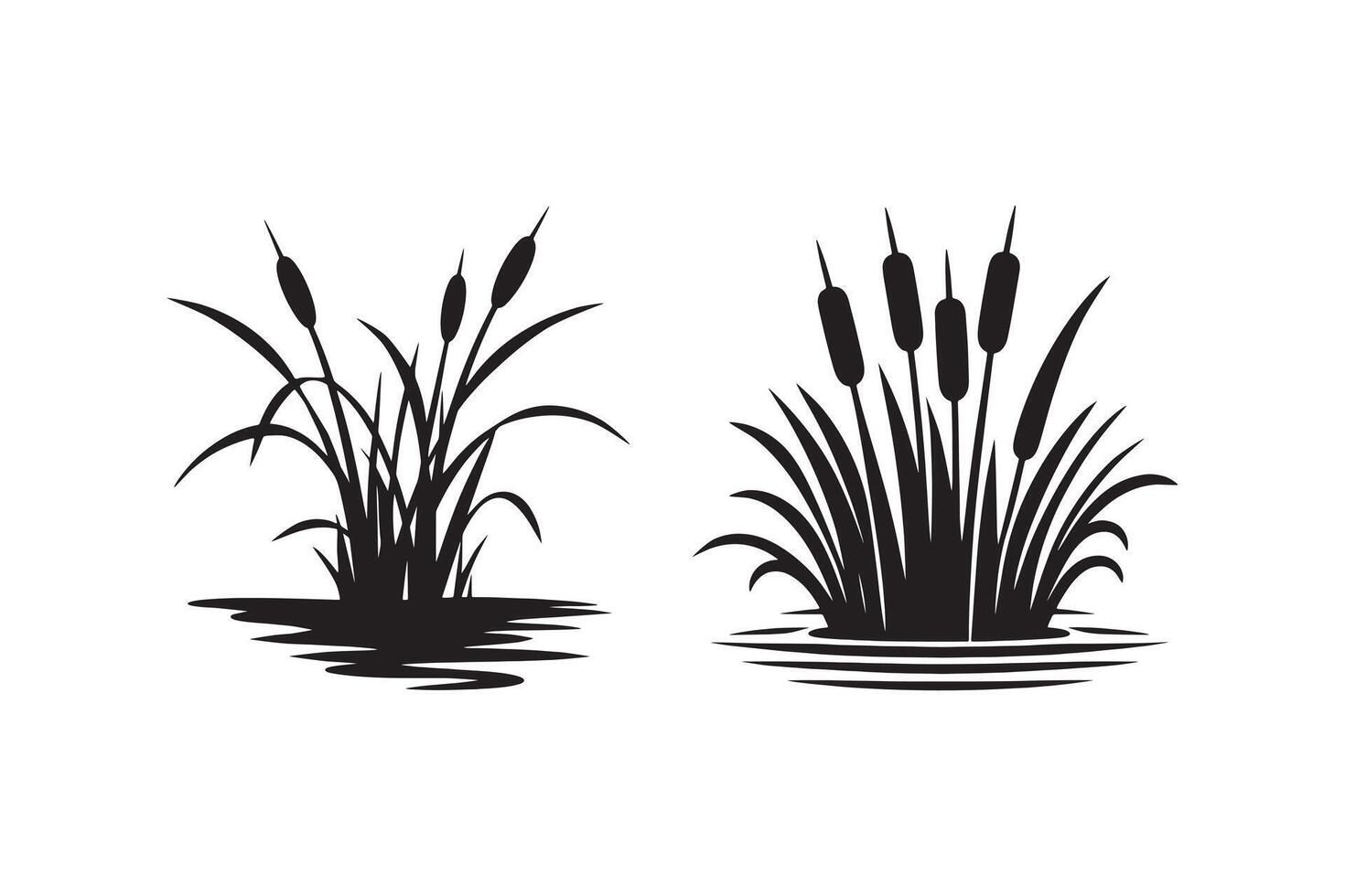 Water Grass and Cattails Silhouette Nature Illustration vector