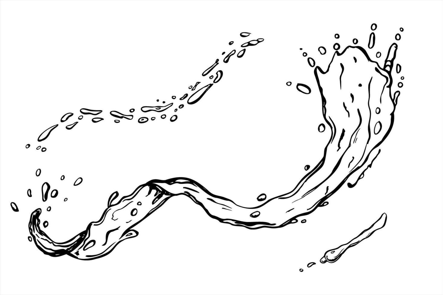 monochrome water splash and drops illustration painted by black inks. Water wave texture with bubbles graphic sketch for beverage branding, sports logos, skincare packaging, summer promotions vector