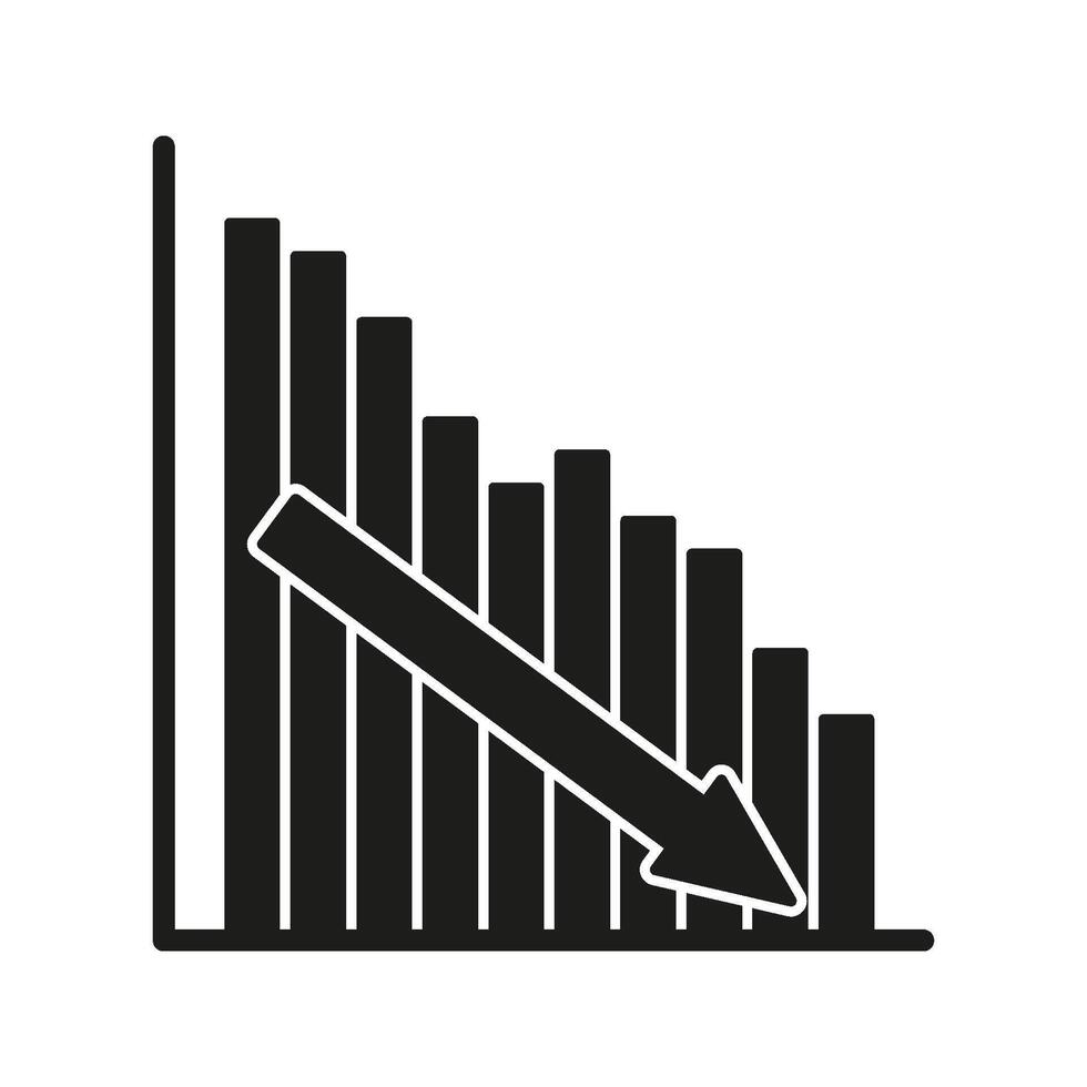 Bar Chart With Downward Arrow Solid Icon. Economic Decline, Financial Loss, And Market Downturn Silhouette Symbol. Business Analysis. Isolated Illustration vector