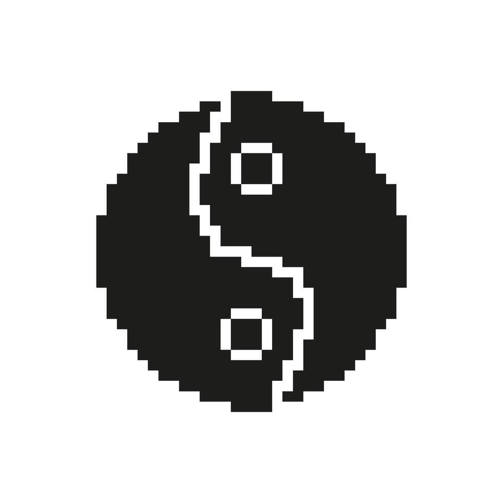 Yin Yang Pixel Art Icon. Balance, Harmony, And Duality Symbol. Eastern Philosophy And Spirituality Representation. Isolated Illustration vector