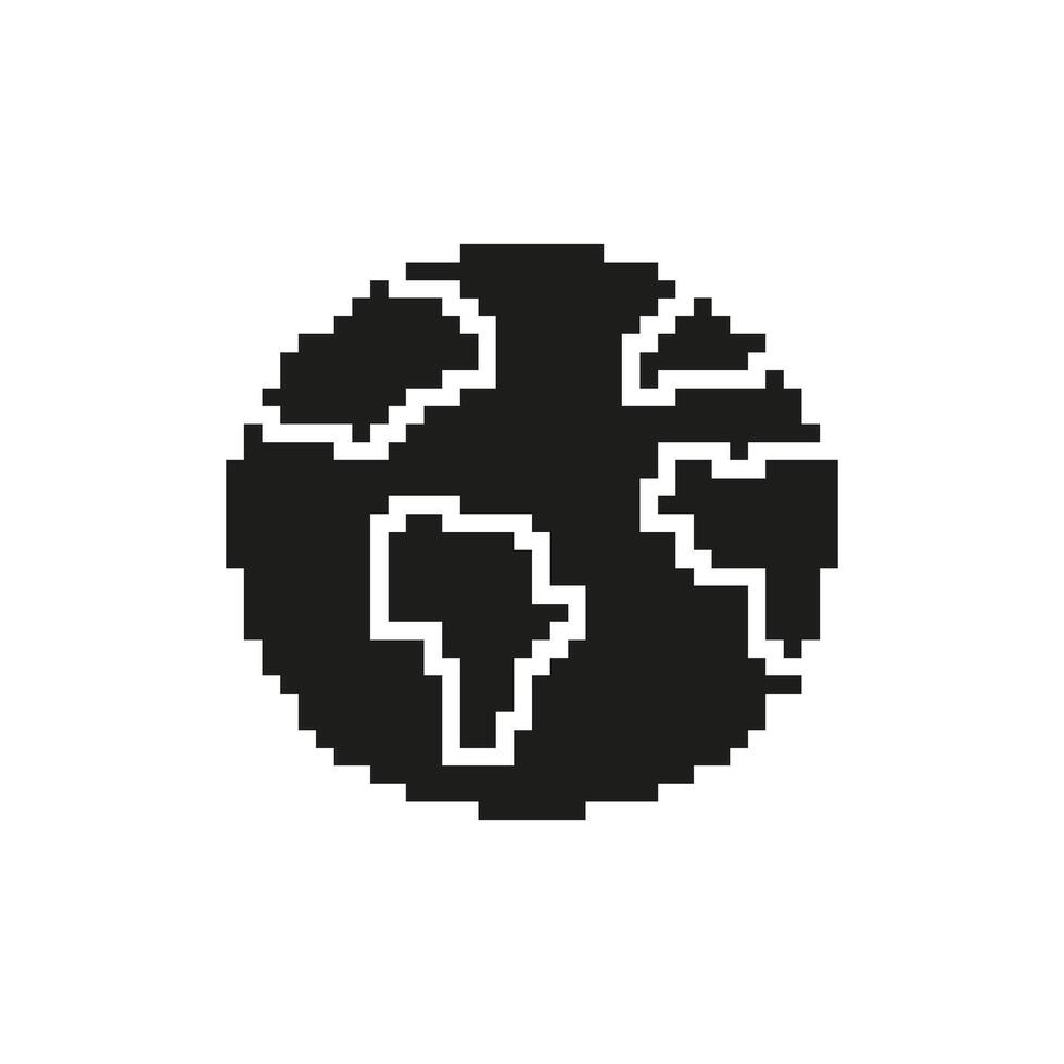 Pixelated Earth Globe Icon. Global Connectivity, International Relations, And Environmental Awareness Symbol. Retro Style World Representation. Isolated Illustration vector
