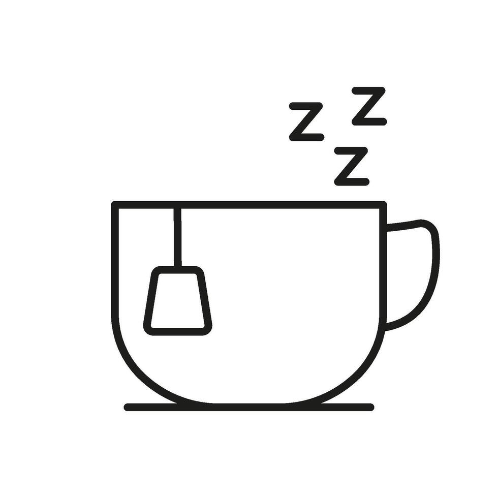 Tea Cup With Sleep Symbol Line Icon. Relaxation, Sleep Aid, And Herbal Tea Silhouette Symbol. Calming Beverage For Restful Sleep. Editable Stroke. Isolated Illustration vector