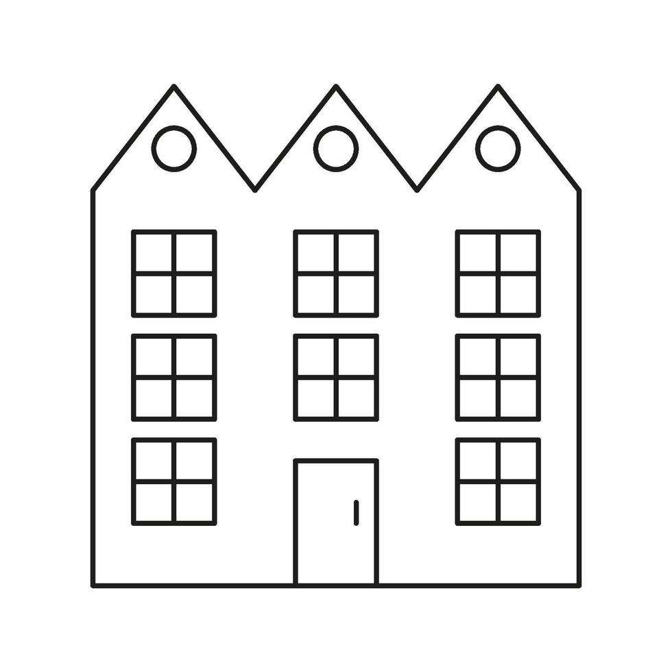 Three-Story Building Line Icon. Urban Architecture, Residential Housing, And Real Estate Outline Symbol. Modern City Living, Apartment Complex Design. Editable Stroke. Isolated Illustration vector