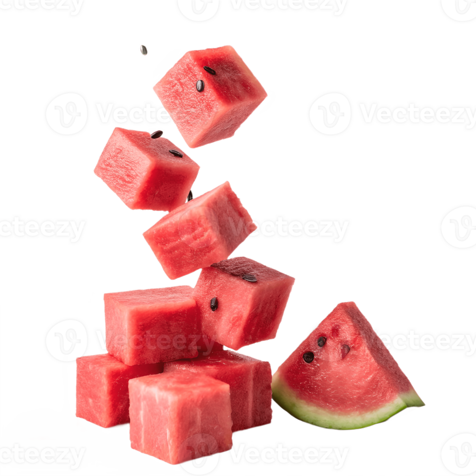 Falling Watermelon Cubes and Slice Transparent Background png