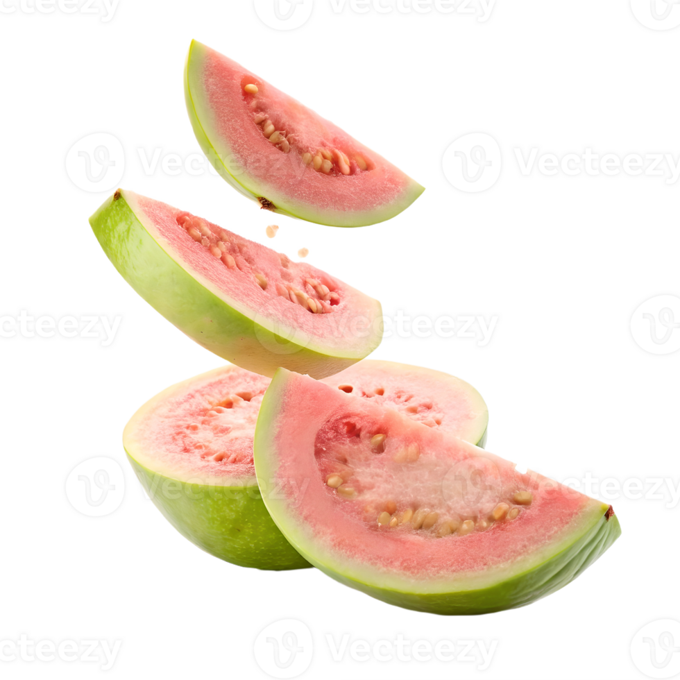 Floating Guava Slices in Mid Air Transparent Background png