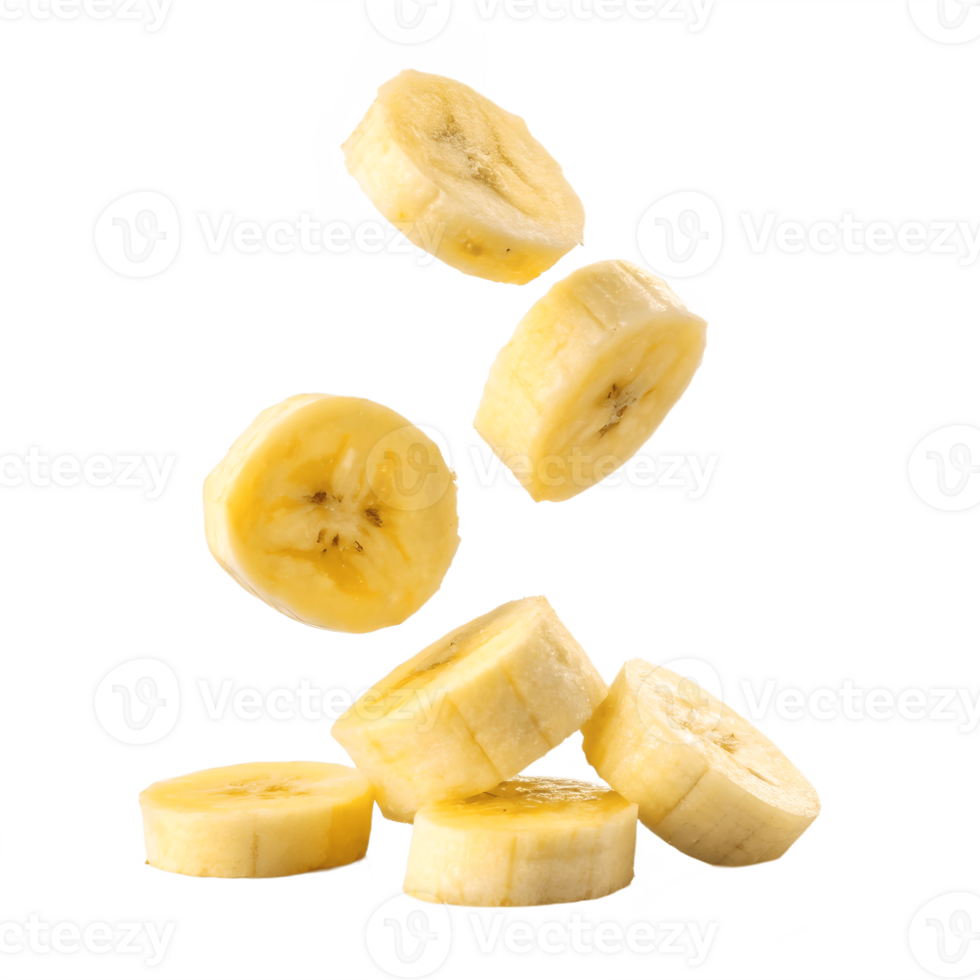 Falling Banana Slices Studio Shot Transparent Background png