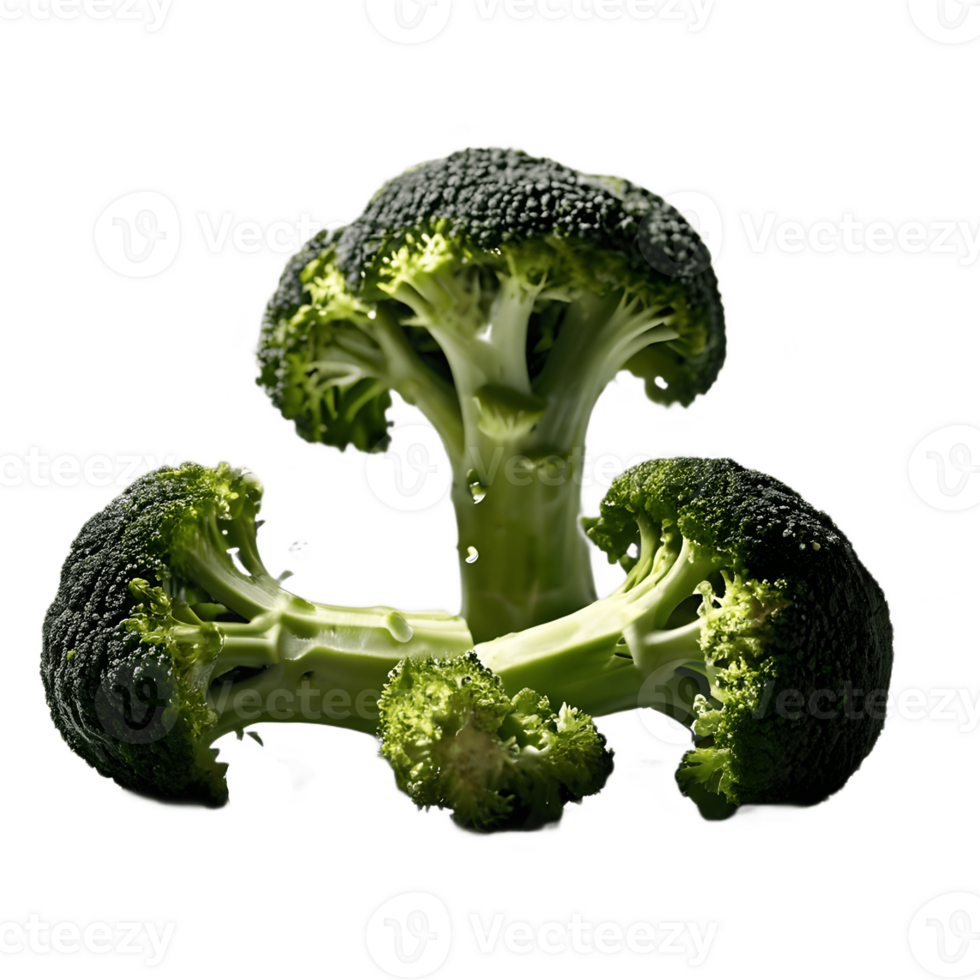 Fresh Broccoli Florets Falling in Studio Lighting Transparent Background png