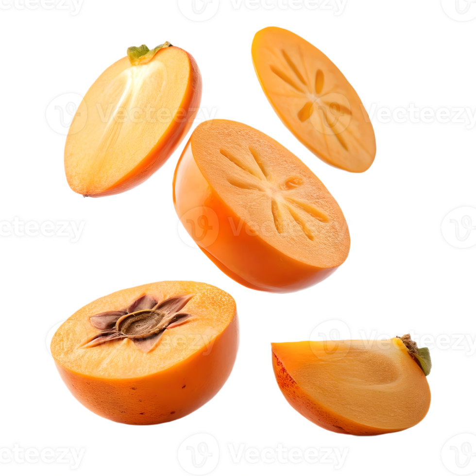 Falling Persimmon Slices Studio Shot Transparent Background png