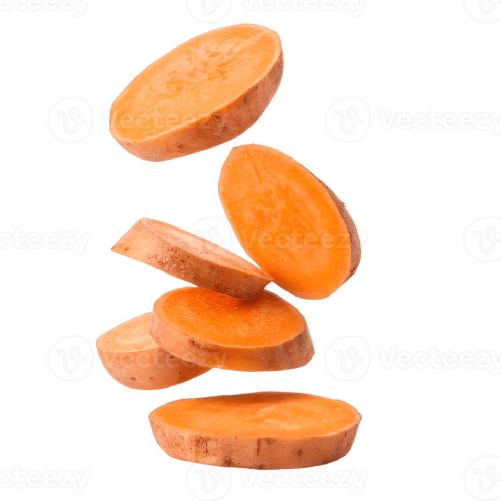 Falling Sweet Potato Slices Isolated on Transparent Background png