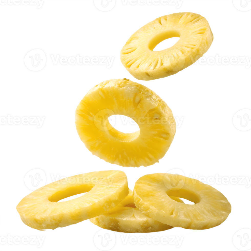 Falling Pineapple Rings Studio Shot Transparent Background png
