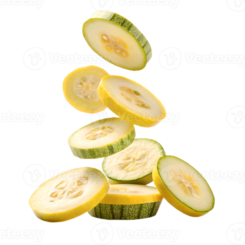 Falling Slices of Yellow and Green Squash Transparent Background png